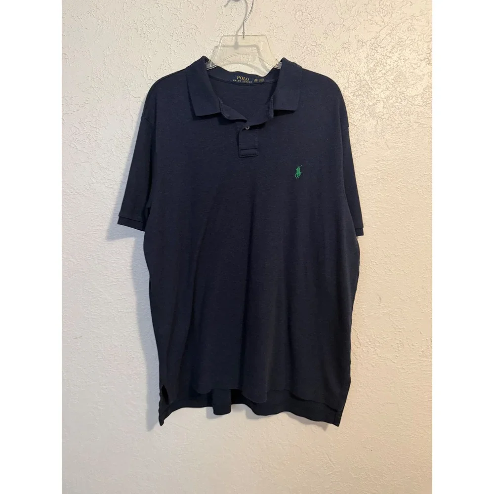 Polo Ralph Lauren Mens XXL Navy Blue Short Sleeve Cotton Polo Shirt Green Pony
